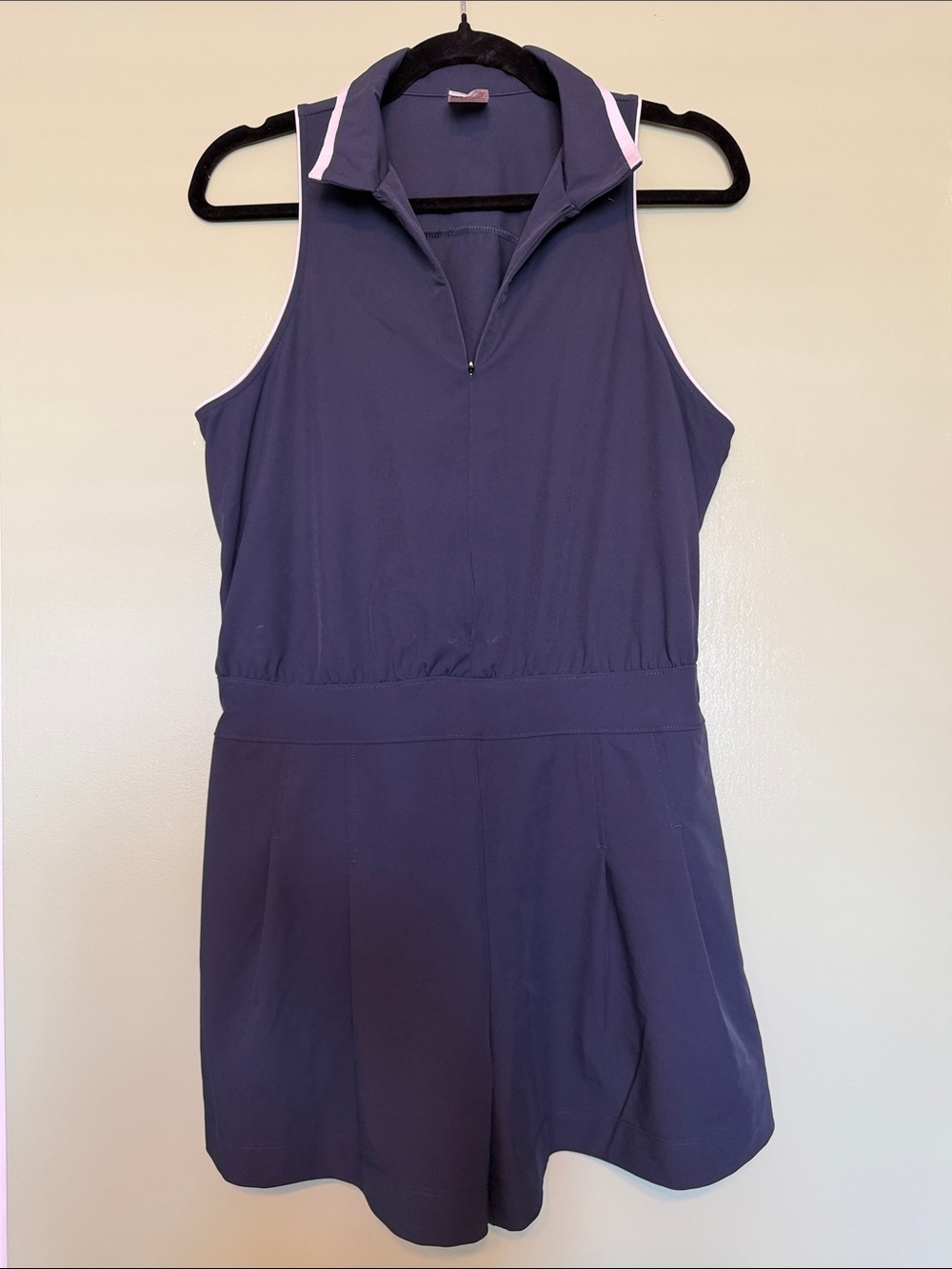 All in Motion - Sleeveless Navy Athletic Romper with White Trim, size S